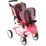 Bayer Chic 2000 - Puppenwagen Twinny, Zwillingspuppenwagen für Zwei Puppen, Zwillingsbuggy für Kinder von 4 bis 8 Jahren, Butterfly, Koralle, 691-47