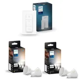 Philips Hue Erweiterungspaket – White Ambiance – GU10 – 4 Lampen inkl. Dimmschalter dimmbare LED Lampen für das Hue Lichtsystem mit warmweißem Licht, smarte Lichtsteuerung über Sprache und App