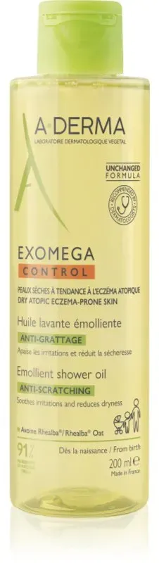 A-Derma Exomega Control Emollient Shower Oil Geschmeidig machendes Duschöl für trockene bis atopische Haut 200 ml