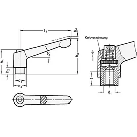 GANTER Verstellbarer Klemmhebel GN 300.1 d1 M 10mm l1 78mm l2 63mm AG Ganter