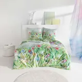ESTELLA Mako-Satin Bettwäsche 155x220 Clare grün Blätter Vögel Dschungel 4829-530