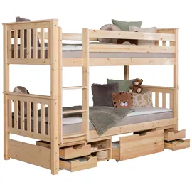 Livetastic Etagenbett Sammy 90 x 200 cm  inkl. Funktionsschubkasten Kiefer massiv natur
