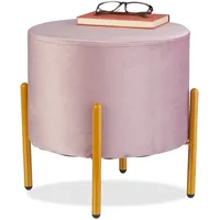 Relaxdays Samt, 4 Metallbeine, gepolsterter Sitzhocker, H x D: 39 x 37 cm, Couchhocker Wohnzimmer, rosa-gold
