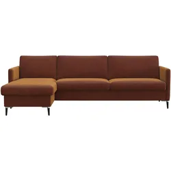 Ecksofa FLEXLUX "Fiore, L-Form", braun (cognac), B:247cm H:85cm T:92cm, 100% Polyester, Sofas, schmale Armlehnen, Kaltschaum, Füße Alu+schwarz