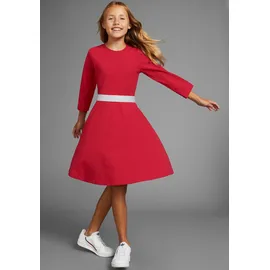 Kidsworld Skaterkleid "mit Glitzerband", Mädchen, Gr. 140/146, N-Gr, rot, Jersey, Obermaterial: 95% Baumwolle, 5% Elasthan, unifarben mit Farbeinsatz, ausgestellt kniefrei, Rundhals, abgesteppte Kante, Kleider, festlich, kniefrei, 3/4-Ärmel, aus Baumwollmischung