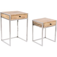 Home ESPRIT Set von 2 Tischen Braun Silber Natur Stahl Mangoholz 45,5 x 41 x 66,5 cm