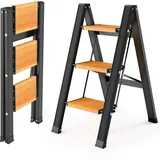 KULACO Trittleiter 3 Stufen Klappbar, Aluminium Klappleiter, bis 150 kg