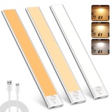 Mexllex Schrankbeleuchtung LED mit Bewegungsmelder 30cm 3Stück Schrankleuchte Led Leiste USB Wiederaufladbar Batterie Unterbauleuchte Küche led für Schrank, Kleiderschrank