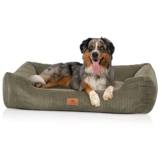 Knuffelwuff Hundebett aus Cord mit Handwebcharakter Olivia XXL 120 x 85cm Khaki