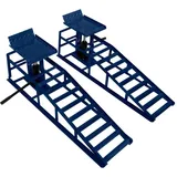 2x Auffahrrampen Set mit hydraulischem Wagenheber 3T 3000kg | Garage Werkstatt Auto PKW KFZ | 270-390mm höhenverstellbar | 34x26cm Plattform | 245mm Max Reifenbreite | Blauer Stahl + Sicherungsbolzen