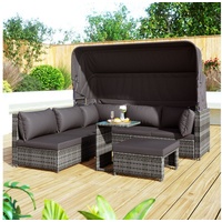 Merax Gartenlounge-Set Polyrattan mit aufklappbarem Sonnendach inkl. Kissen für 5 Personen, Gartenmöbel Set mit 3-Sitzer Sofa umbaubar grau