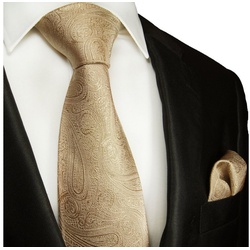 Paul Malone Krawatte Herren Hochzeitskrawatte mit Tuch paisley 100% Seide Bräutigam Schlips (Set, 2-St., Krawatte mit Einstecktuch) Breit (8cm), cappuccino braun 2109 braun normal – 8 cm x 150 cm