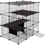 ELIGHTRY Freigehege Kaninchen Auslaufgitter Laufkäfig Gittergehege Meerschweinchen Hasen Hamster Welpenauslauf mit Tür und Leiter DIY 52 Platten (35x35cm/Platte) Schwarz BHT 109 x 109 x 74 cm