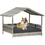 PawHut Rattan Hundehaus Hundebett für kleine und mittelgroße Groß Hunde, Kühlendes Haustierliege mit Metallrahmen,