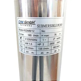 CHM GmbH Tiefbrunnenpumpe 4 Zoll 1,5 kW 10800 L/h 7,6 Bar mit Schutzschalter Box