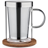 Cosumy ecooe 500 ml(volle Kapazität) Glas Tasse mit Bronze Edelstahl Sieb und Deckel Teeglas Teebecher aus Borosilikat Teetasse