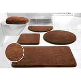 my home Badematte Merida, Badvorleger, Badezimmer Teppich, Höhe 32 mm, rutschhemmend beschichtet, fußbodenheizungsgeeignet, schnell trocknend, strapazierfähig, Kunstfaser, rund, Badteppich, Uni Farben, rechteckig, rund & als 2-tlg. Set erhältlich braun rund | Ø 80 cm x 32 mm