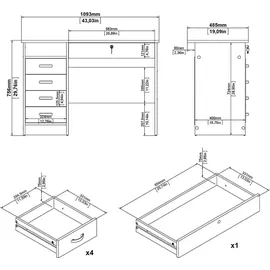 VCM FunctionPlus Schreibtisch 5 Schubladen, 1 Ablage schwarze Asche-Nachbildung. - Schwarz