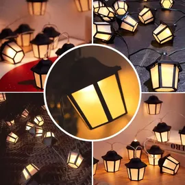 Lumiled Lichterkette Laterne Solar außen 10 Laterne LEDs 3,8 Meter Warmweiß 3000K Solarlichterkette Laternen Outdoor Lichterketten Hochzeit Balko... - Schwarz