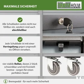 Baumarktplus Werkstattwagen DELUXE 12 Schubladen 123 cm Breite unbestückt mit massiver Arbeitsplatte