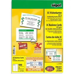 Sigel Visitenkarten Inkjet/Laser/Kopier 3C 225g/qm beidseitig VE=100 Stück