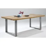 Esstisch 220x100x76cm Eiche durchg. Lamelle, gerade Kante, U-Gestell Edelstahlfarben