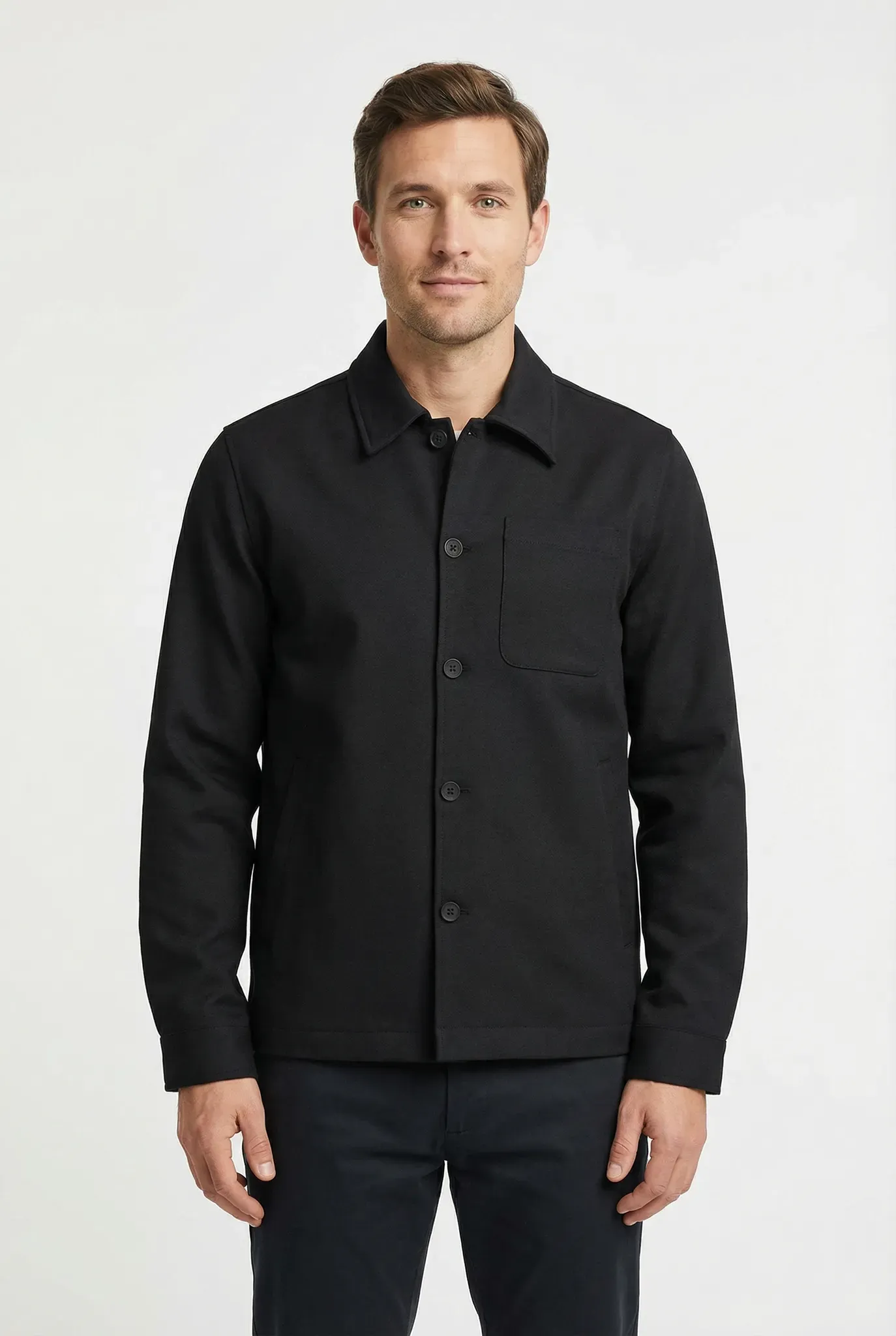 Blusenjacke LINDBERGH, Herren, Gr. XL, schwarz, Web, Obermaterial: 75% Polyester, 22% Viskose, 3% Elasthan, unifarben, regular fit hüftbedeckend, Rundhals, mit Knöpfen 1-Knopf-Manschette, Jacken Blusenjacke, mit Brusttasche und Eingrifftaschen