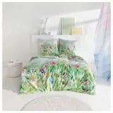 Estella Mako-Satin Bettwäsche 135x200 Clare grün Blätter Vögel Dschungel 4829-530