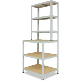 shelfplaza OFFICE 190x100x60 cm Werkbank Regal in lichtgrau mit 6 Böden und 145 kg Traglast pro Boden
