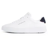 Tommy Hilfiger Herren Court Sneaker Detail Essential aus Leder, Weiß (White/Desert Sky), 43