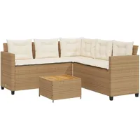 vidaXL Gartensofa in L-Form mit Tisch und Kissen Beige Poly Rattan