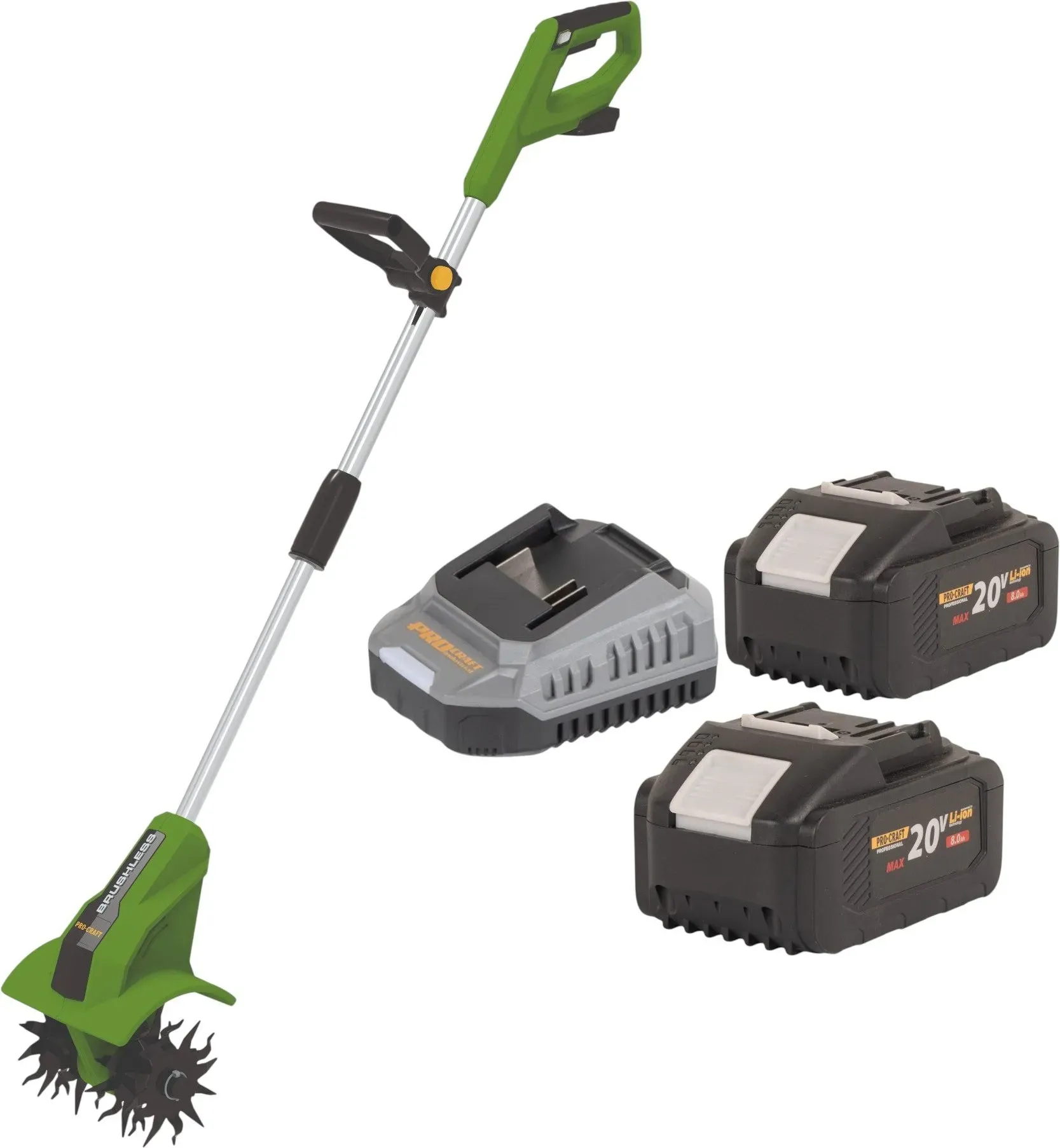 Procraft CT20bb Akku Kultivator 20 V 224 mm Brushless + 2x Akku 8,0 Ah + Ladegerät