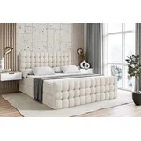 altdecor Boxspringbett mit Matratze Topper, Polsterbett mit Bettkasten VIONE-Z | Beige Casablanca | 140x200