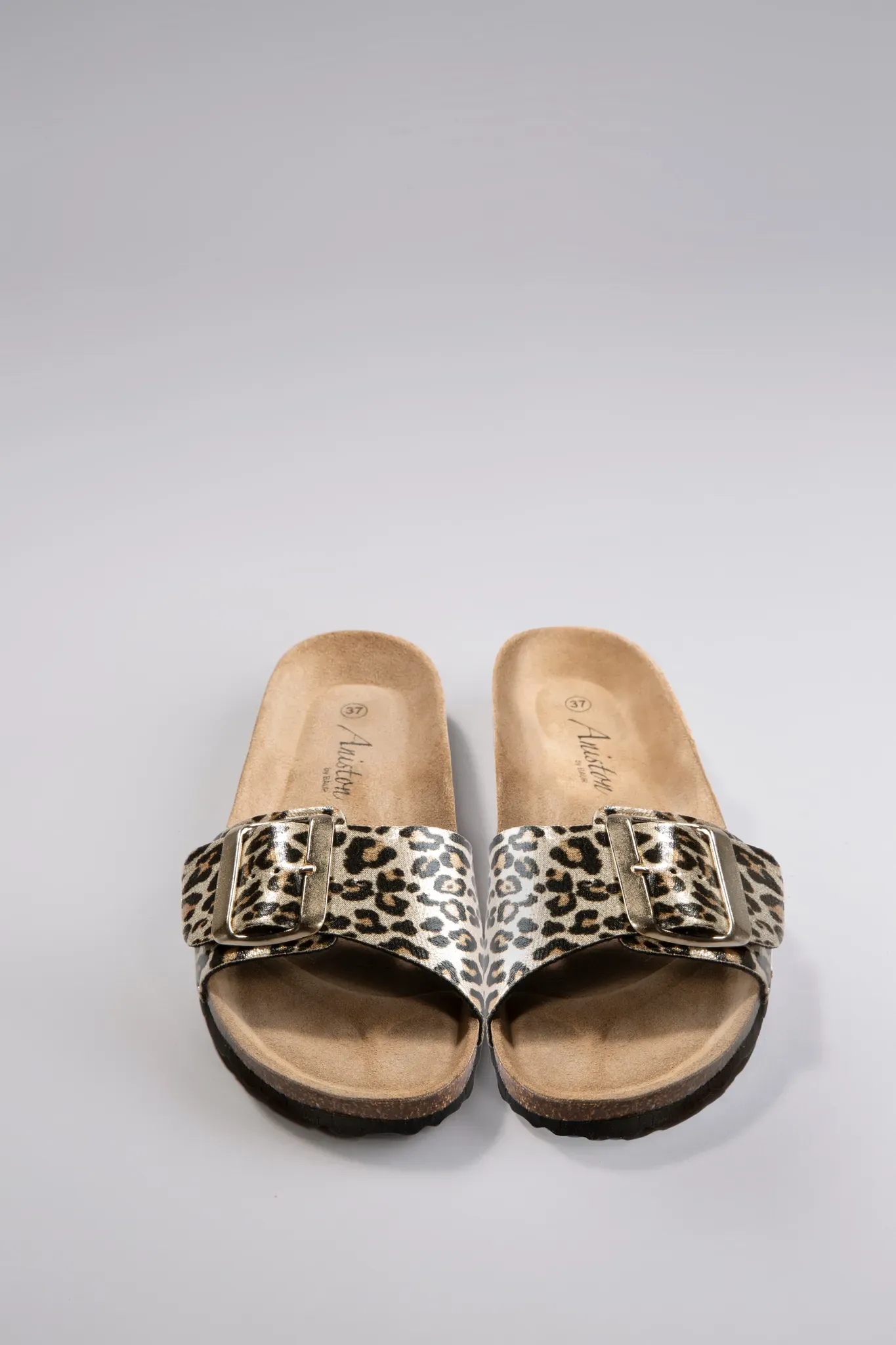 Pantolette ANISTON SHOES, Damen, Gr. 39, schwarz (schwarz, gold, leo), Lederimitat, Schuhe Pantolette, Strandschuh, Sommerschuh, Urlaubschuh, leo, Topseller
