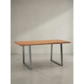 KADIMA DESIGN Schreibtisch Massivholz Baumkante Chromgestell Handarbeit TARN, Goldbraun-Chrom 160x80x76 cm