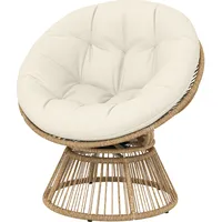 Papasan-sessel, 360° Drehbar, Gartenstuhl Aus Polyrattan, 12 Cm Weiches Kissen, 93 X 81 X 87 Cm, Natur