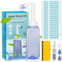 TUWENA Nasendusche Nasenspülset, 300ml Nasenspülset mit 40 Päckchen Nasenspülgerät blau