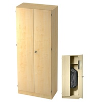 bümö office Kleiderschrank Holz abschließbar mit Spiegel, Büroschrank 80 cm breit in Ahorn - Flur Schrank als Garderobe für Jacken, Taschen & Co. im