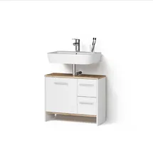 livinity® Waschbeckenunterschrank Amalfi 2 Schubladen 70,2 x 57 x 27,9 cm Weiß/Goldkraft Eiche