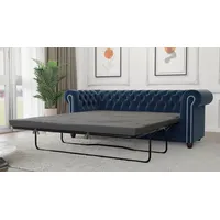 S-Style Möbel Chesterfield-Sofa Lena 3-Sitzer mit Schlaffunktion Samt Bezug, mit Bettfunktion, mit Wellenfederung blau
