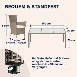 CASARIA CASARIA® Polyrattan 8 Stühle Stapelbar 190x90cm Gartentisch Glas Wetterfest Outdoor Modern Terrasse Sitzgruppe Essgruppe Garnitur Set Beige