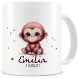 Samunshi® Kindertasse mit Namen Tasse mit Baby Affe Personalisierte Tasse mit Namen Kinder Kinderbecher mit Namen für Kindergarten oder Geburtstag weiß 300ml