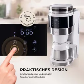 DS PRODUKTE Kaffeemaschine mit digitalem Touch-Display 800W weiß mit Mahlwerk + Isolierkanne