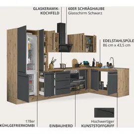 kochstation Winkelküche L-Form 300 x 165 cm schwarz