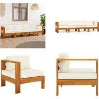 vidaXL 4 Sitzer Gartensofa mit Cremeweißen Auflagen Massivholz Akazie - Gartensofa - Gartensofas - Gartenbank - Gartenbänke - Weiß