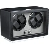 Mcbazel Automatischer Uhrenbeweger für 4 Uhren, PU-Leder Uhrenbox mit Ultraleisem Motor und LED-Licht, 4 Modi für Automatikuhren, USB-C & Batteriebetrieben - Schwarz