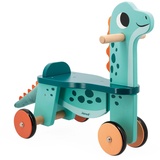 Janod Portosaurus Dinosaurier-Reittier-Sitzhöhe 21 cm-Abnehmbarer Plüschschwanz-Lernspielzeug aus FSC-Holz-Ab 12 Monate, J05828, Blau, Large