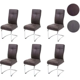 Mendler 6er-Set Esszimmerstuhl HWC-G56, Küchenstuhl Freischwinger Stuhl, Textil Wildleder-Optik ~ braun