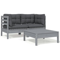 vidaXL 3-tlg. Garten-Lounge-Set mit Kissen Grau Kiefer Massivholz