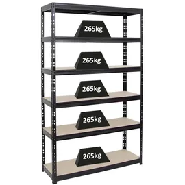 Proregal Schwerlastregal Metall 200x120x40 cm Schwarz 6-Ebenen